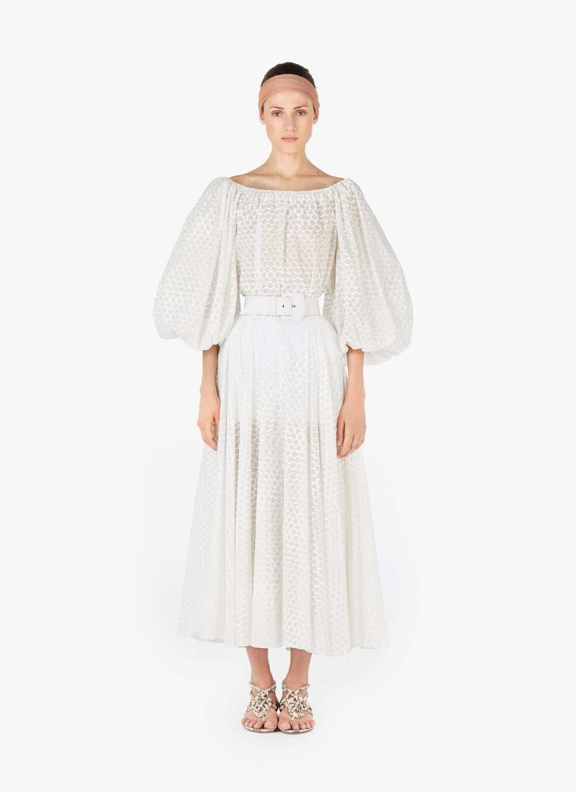Gerafftes Peasant-Top Aus Baumwolle ALAÏA WEIß GERAFFTES PEASANT-TOP AUS BAUMWOLLE